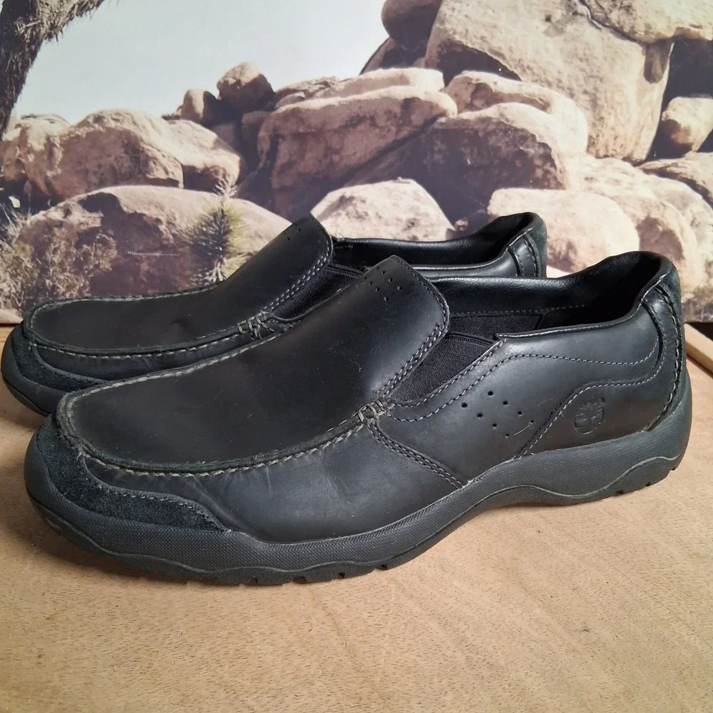 Timberland Mens Smart Comfort Black Leather Slip On Loafers Shoes 9.5 M 81120